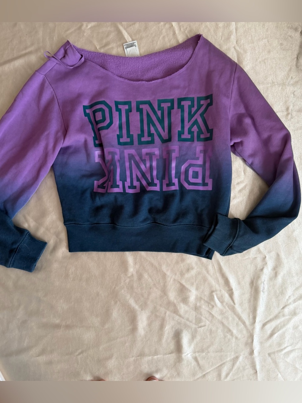 PINK Victoria's Secret Ombre Logo crop Crewneck Pullover Sweatshirt Purple M
